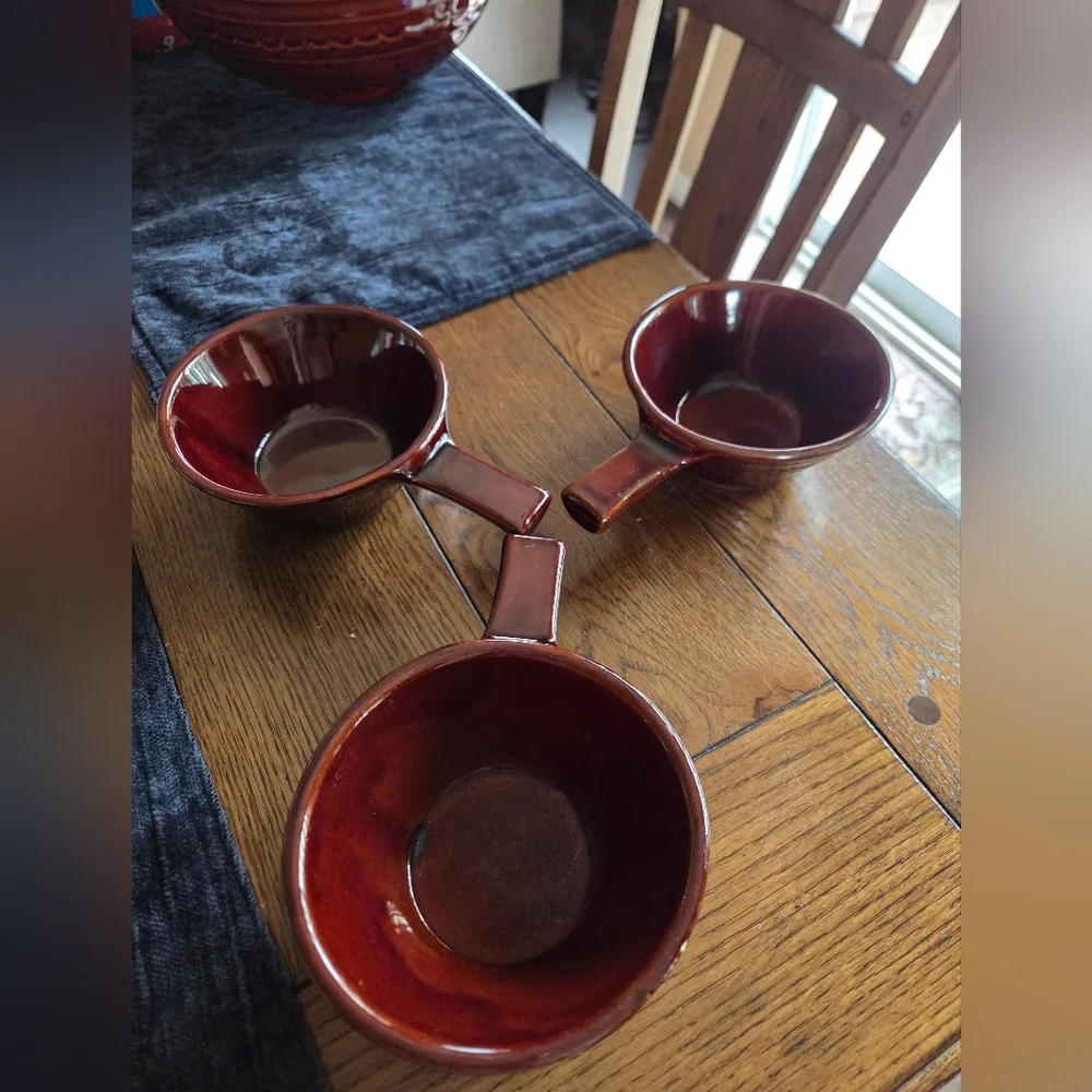 Mid Century Marcrest Daisy Dot Handled Soup Bowls